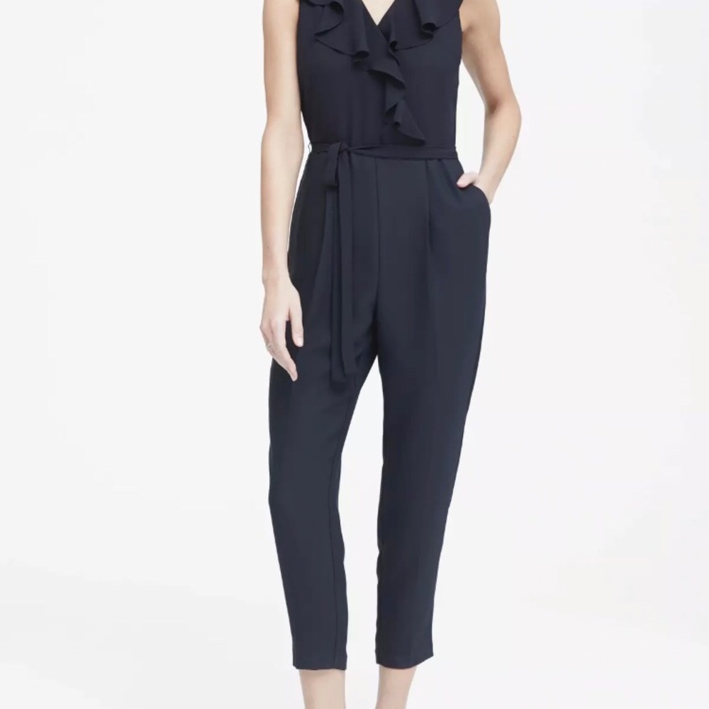 Banana Republic Ruffle V-Neck Cropped Jumpsuit S4.